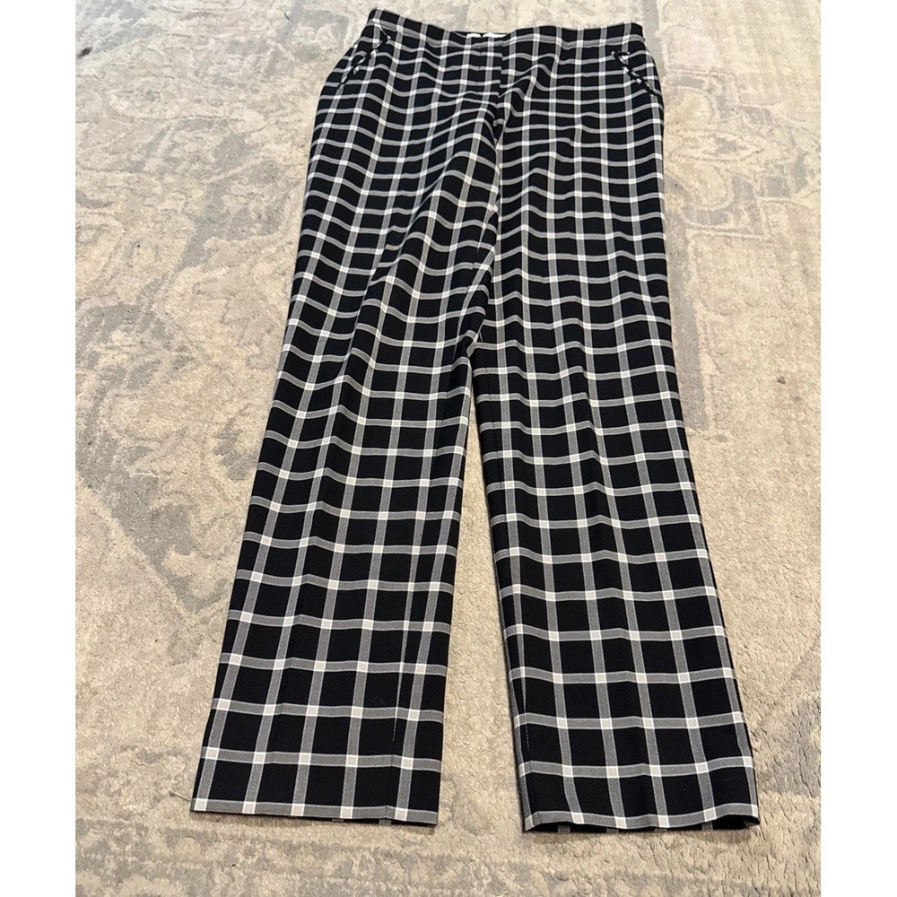 Per Se by Carlise Womens Pants Black Gray Plaid Dress Slacks Zipper Pockets Sz 4